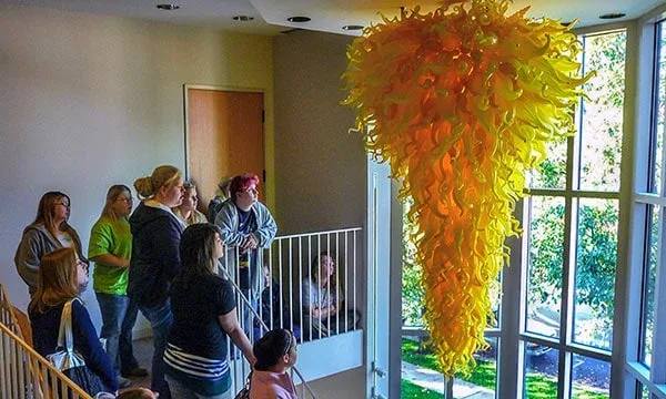 Chihuly Chandelier and high school tour group