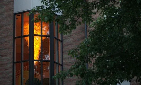 Yellow neon chandelier, Dale Chihuly, Columbus, Indiana